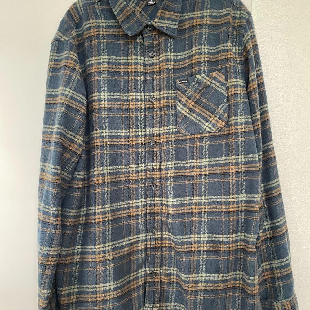 O'Neil Redmond Plaid Standard Fit Long Sleeve Shirt, Button-Down, Navy, XL